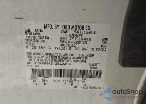 2016 Ford Edge Titanium из США, поврежденный, VIN 2FMPK4K81GBC23137